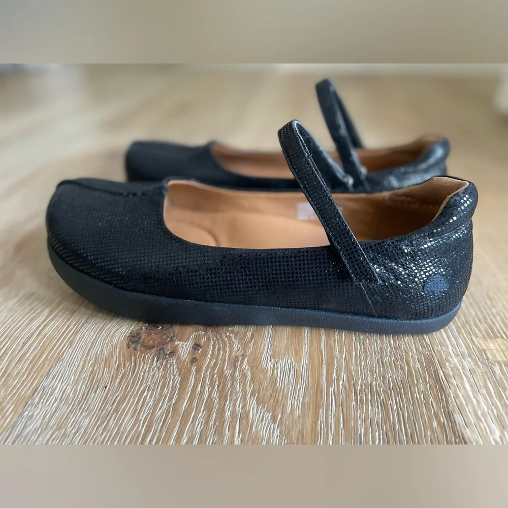 KALSO Earth SOLAR Mary Jane Black Leather Shimmer Size 9 Negative Heel - Picture 3 of 9